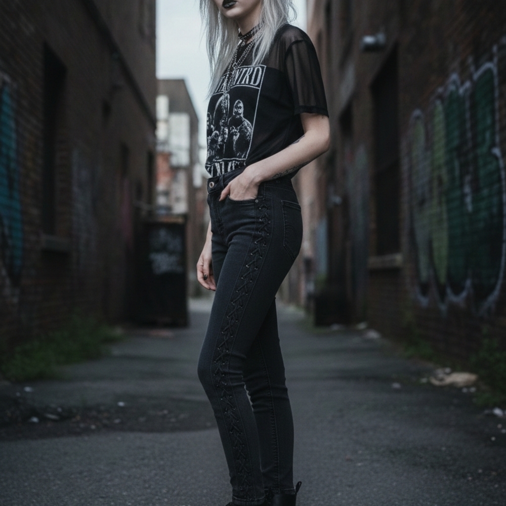 Edgy Black Lace-Up Skinny Jeans